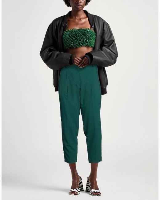 8pm Green Dark Pants Polyester, Viscose, Elastane