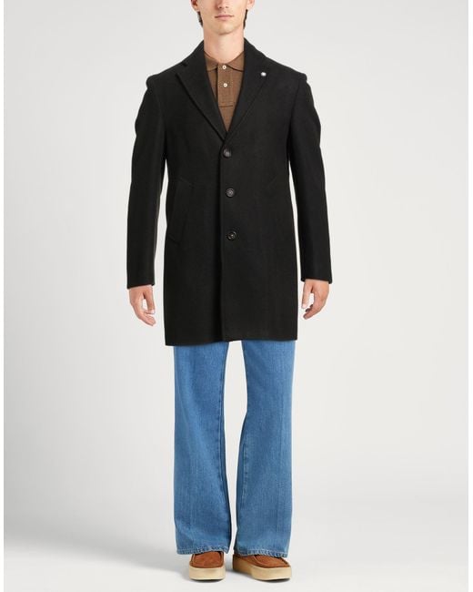 Manuel Ritz Black Coat Polyester, Acetate, Wool for men