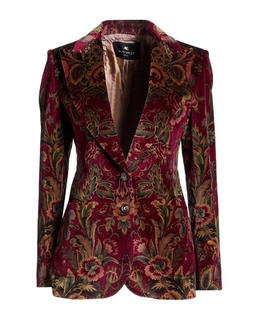 Etro Red Burgundy Blazer Cotton, Elastane
