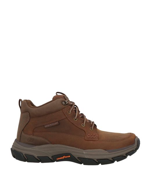 Skechers Brown Ankle Boots Leather, Textile Fibers for men