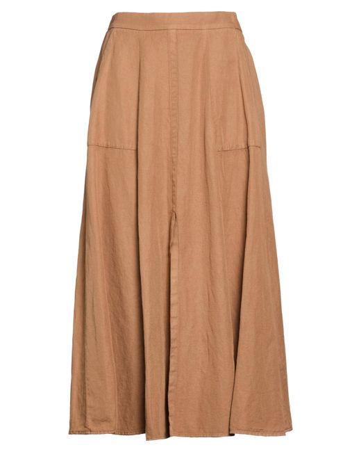 ROSSO35 Brown Camel Midi Skirt Cotton, Linen