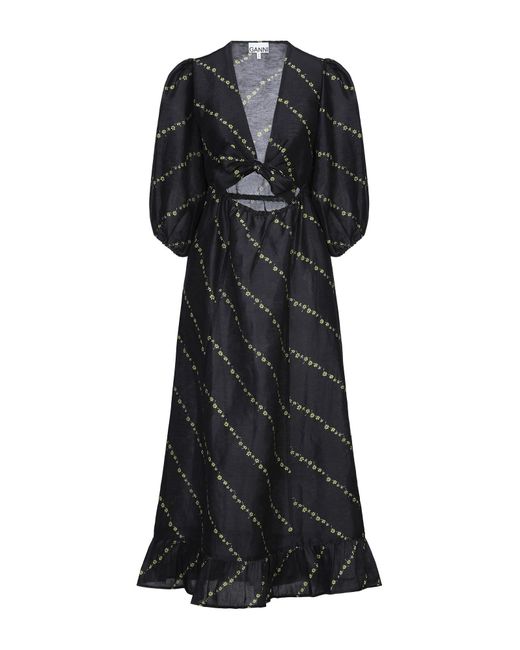 Ganni Leinen Kleid Aus Seide Und In Schwarz Sparen Sie 29 Lyst 