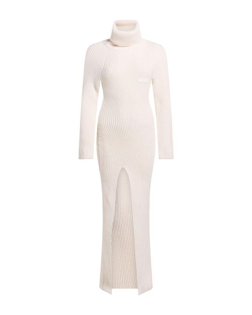 Gcds White Maxi Dress Acrylic, Wool