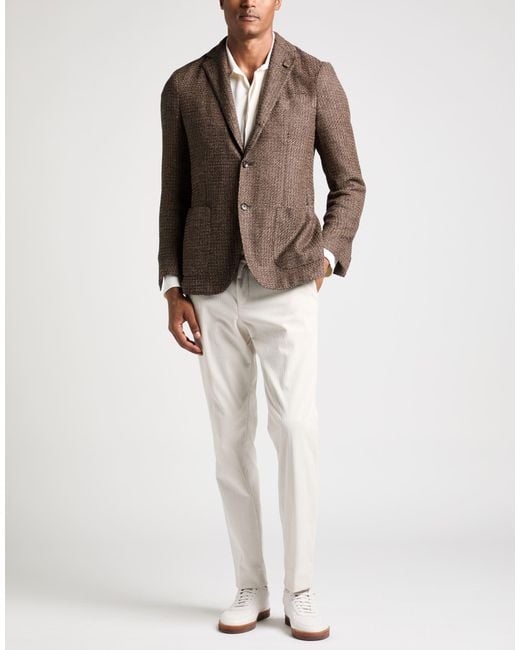 Lardini Brown Blazer Wool, Silk, Cotton, Linen, Nylon for men