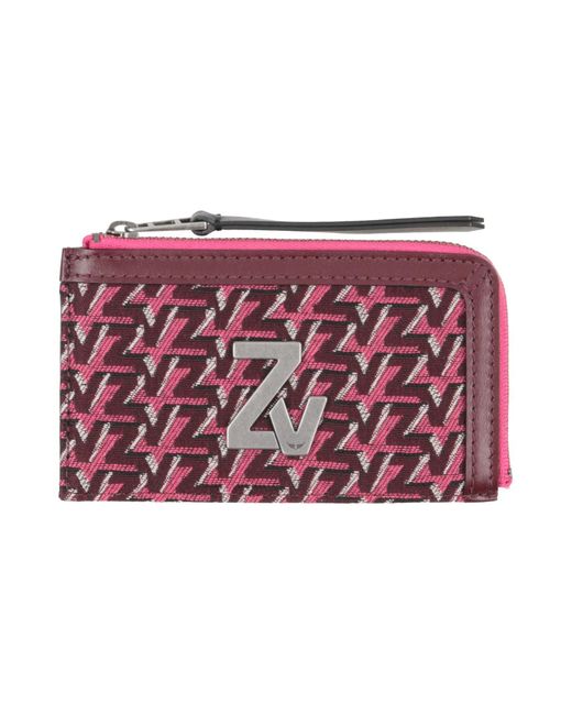 Zadig & Voltaire Red Fuchsia Cardholder Cowhide, Polyester