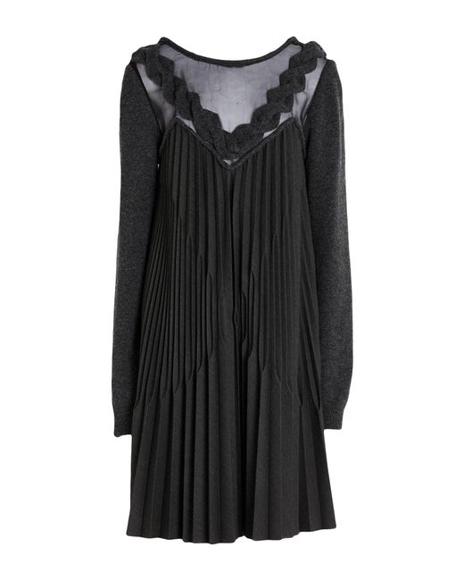 Alberta Ferretti Black Charcoal Mini Dress Polyester, Virgin Wool, Viscose, Elastane, Silk