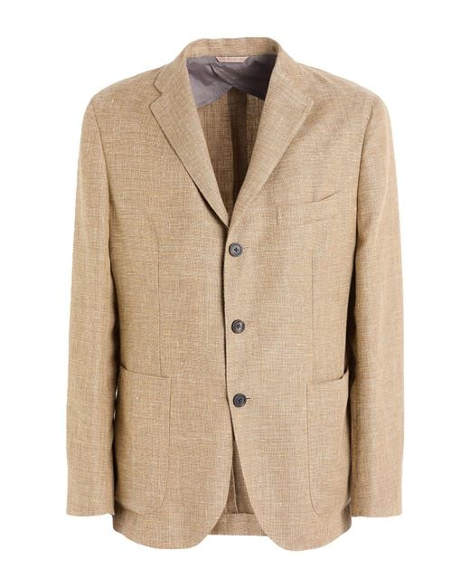 Peserico Natural Camel Blazer Virgin Wool, Linen for men