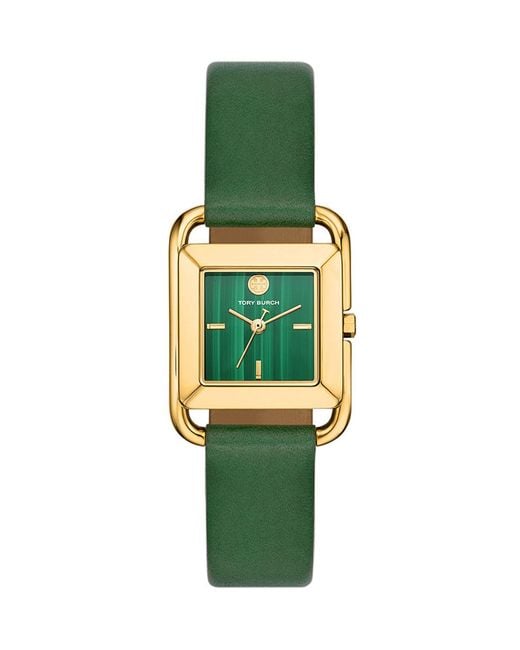 Tory Burch Green Miller Goldtone Stainless Steel & Leather Strap Watch/24mm