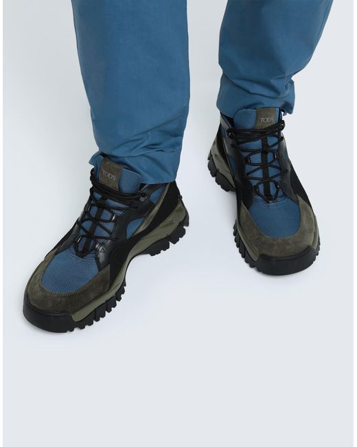 Tod's Blue Ankle Boots Leather, Textile Fibers for men