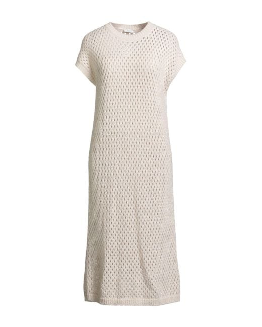 Peserico White Cream Midi Dress Alpaca Wool, Nylon, Virgin Wool, Polyamide, Viscose