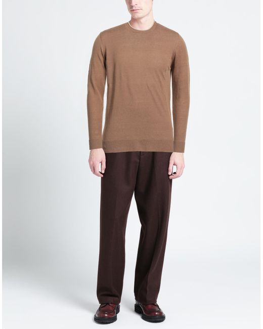 Alpha Studio Brown Camel Sweater Linen, Cotton for men