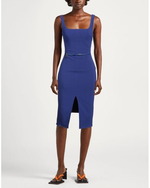 Elisabetta Franchi Blue Midi Dress Polyester, Elastane