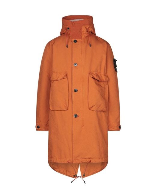 Stone Island Orange Overcoat & Trench Coat Polyester, Polyamide for men
