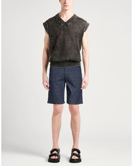 Fendi Blue Denim Shorts Cotton for men