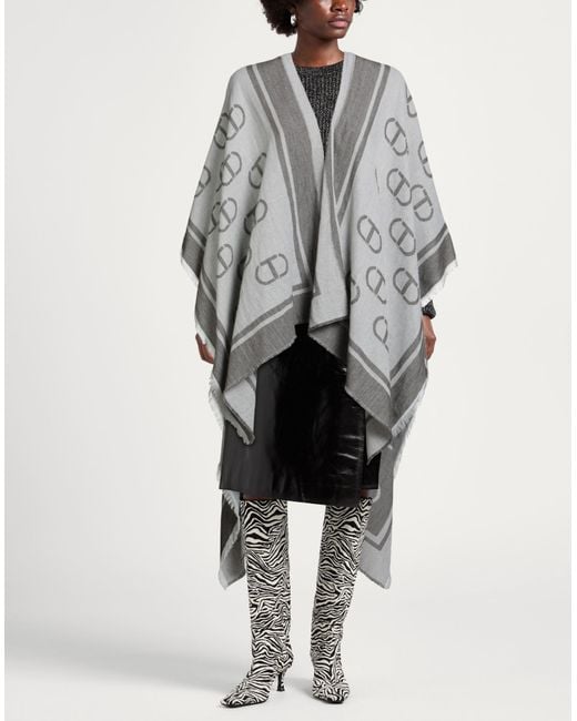 Twinset Gray Light Cape Polyester, Acrylic, Viscose, Wool, Alpaca Wool