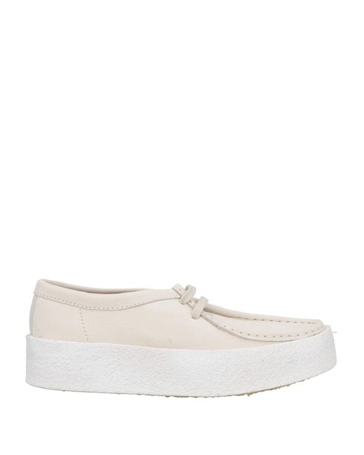 Clarks White Off Lace-Up Shoes Leather