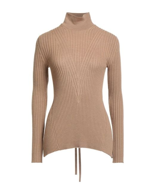 Erika Cavallini Semi Couture Natural Sand Turtleneck Virgin Wool