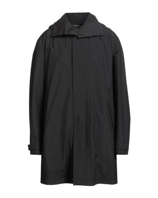 Zegna Black Overcoat & Trench Coat Polyester for men