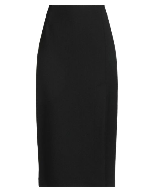 SOLOTRE Black Midi Skirt Polyester, Virgin Wool, Elastane