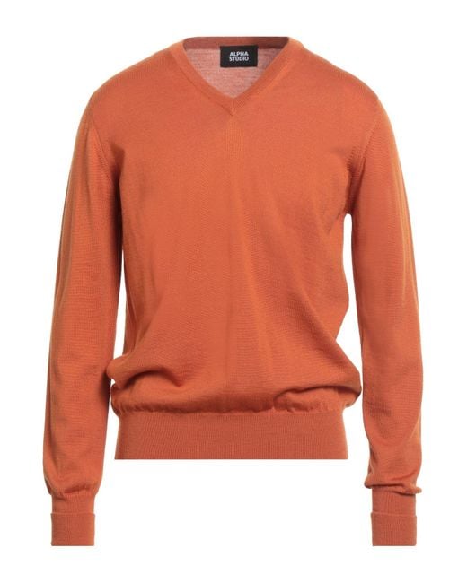 Alpha Studio Orange Sweater Merino Wool for men