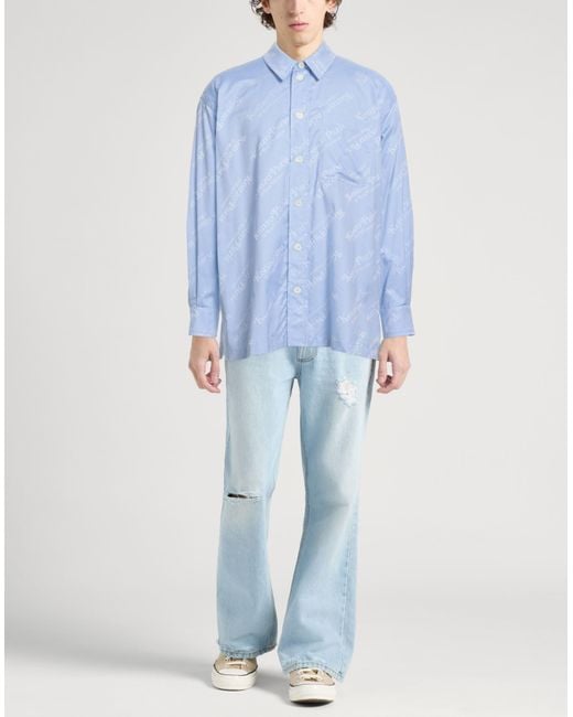 KENZO Blue Logo-Print Regular-Fit Cotton Shirt for men