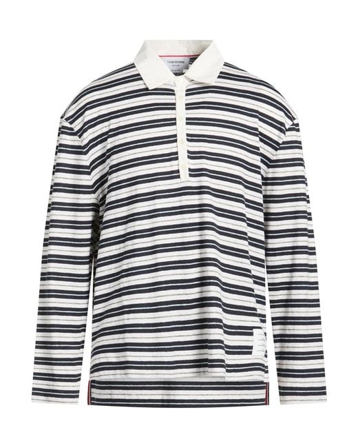 Thom Browne Blue Midnight Polo Shirt Linen, Elastane, Cotton, Polyamide for men