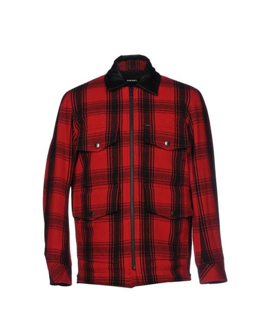 DIESEL Red Jacket Wool, Nylon, Cotton for men
