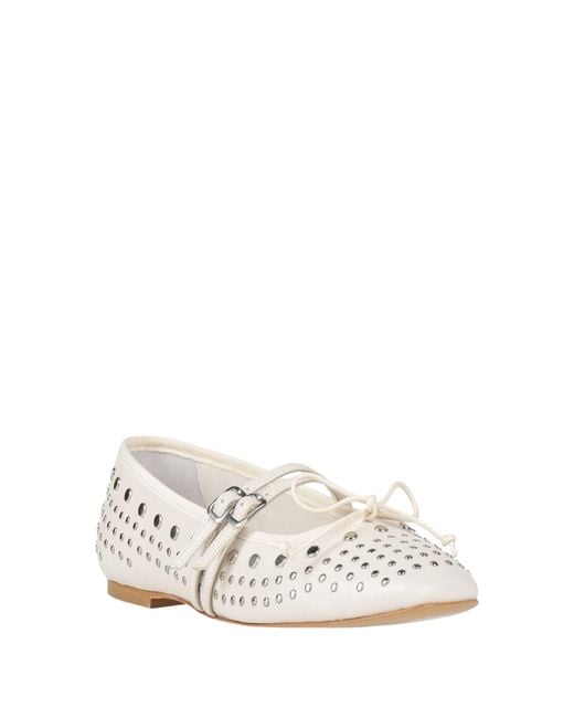 Baldinini White Ivory Ballet Flats Leather