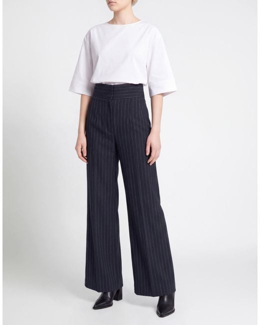 Erika Cavallini Semi Couture Blue Pants Wool, Polyester, Viscose