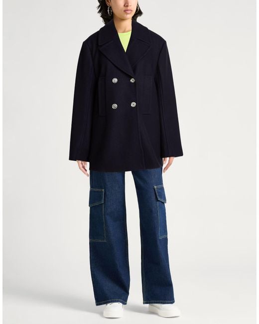 Pinko Blue Coat Wool, Polyester, Nylon, Polyurethane