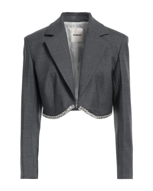 Sandro Gray Blazer Wool, Polyester, Elastane