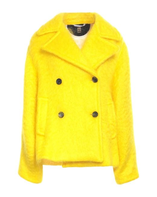 Il Cappottino Yellow Coat Mohair Wool, Wool, Polyamide