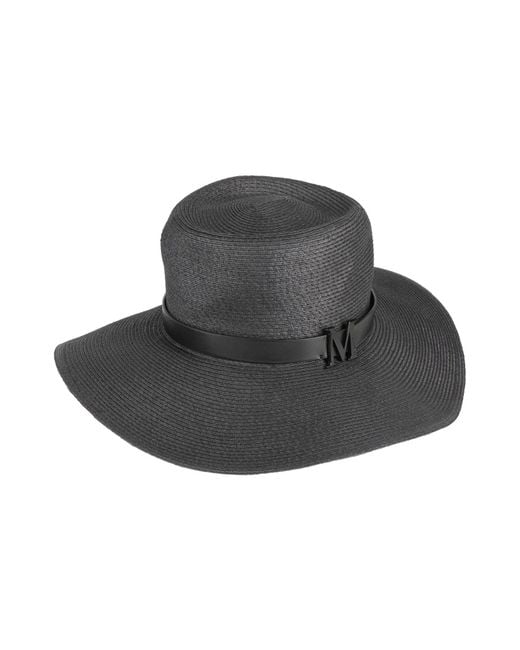 Max Mara Black Hat Paper Yarn, Polyester, Cow Leather, Cotton