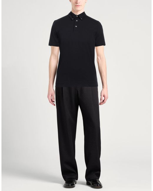 Alpha Studio Black Polo Shirt Cotton, Elastane for men