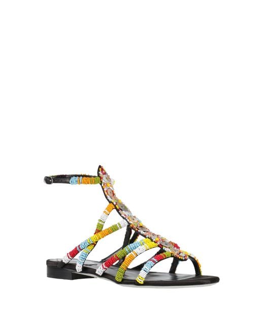Rene Caovilla Black Beaded Leather Flat Sandals