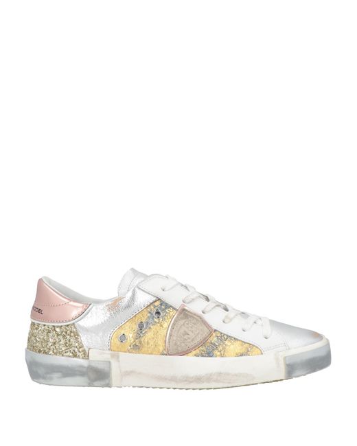 Philippe Model White Sneakers Leather, Textile Fibers