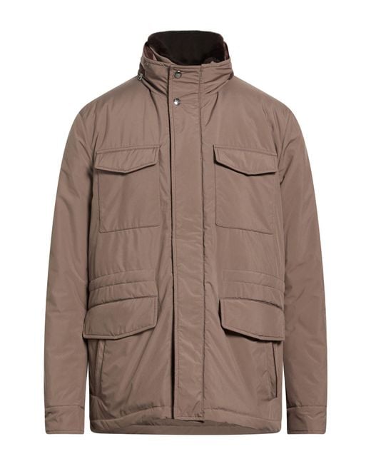 Fedeli Brown Coat Polyester, Merino Wool, Cashmere for men