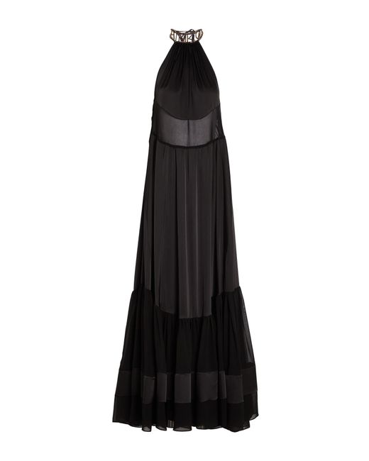 Pinko Black Maxi Dress Polyester, Elastane, Brass