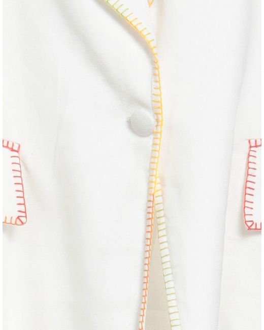 Escvdo White Embroidered Single-Breasted Blazer