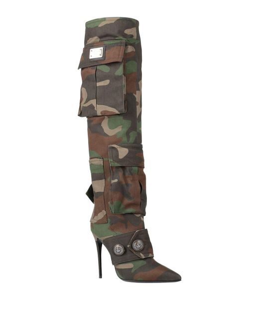 Dolce & Gabbana Green Military Boot Cotton, Calfskin, Elastane