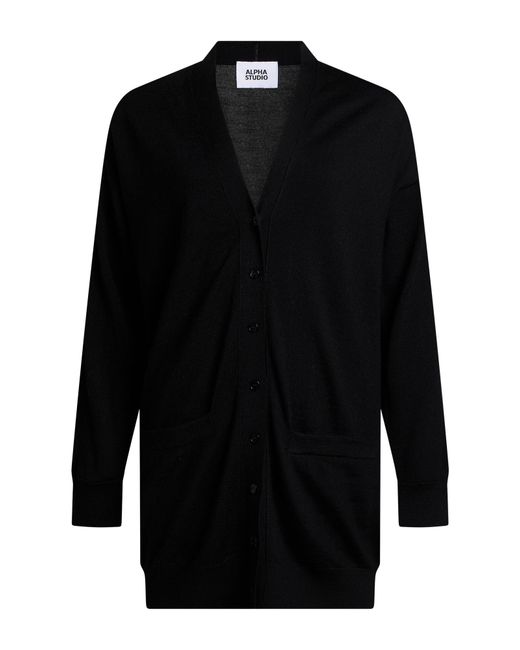 Alpha Studio Black Cardigan Merino Wool