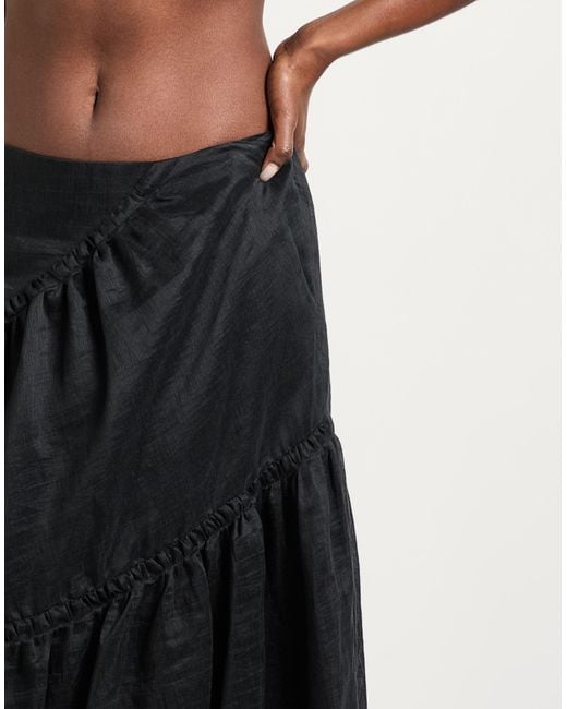 Sandro Black Gathered Linen-Blend Organza Midi Skirt