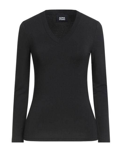 Alpha Studio Black T-Shirt Viscose, Elastane