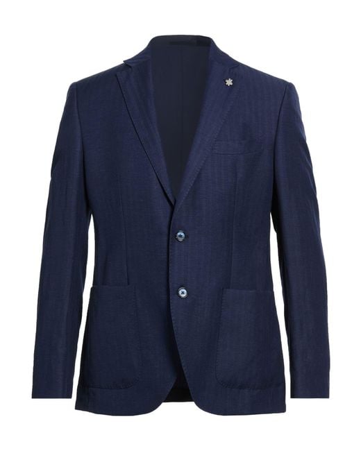 Lubiam Blue Blazer Virgin Wool, Linen for men