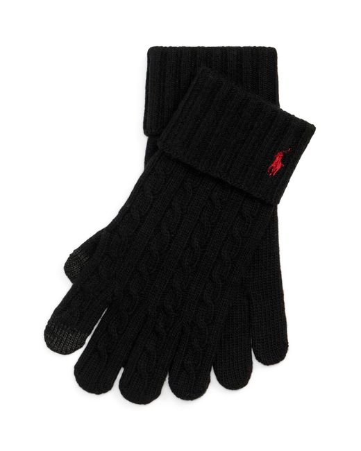 Polo Ralph Lauren Cable-knit Wool-blend Touch Gloves in Black for Men | Lyst
