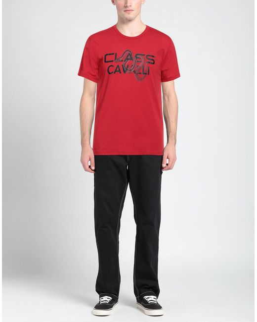 Class Roberto Cavalli Red T-Shirt Cotton for men