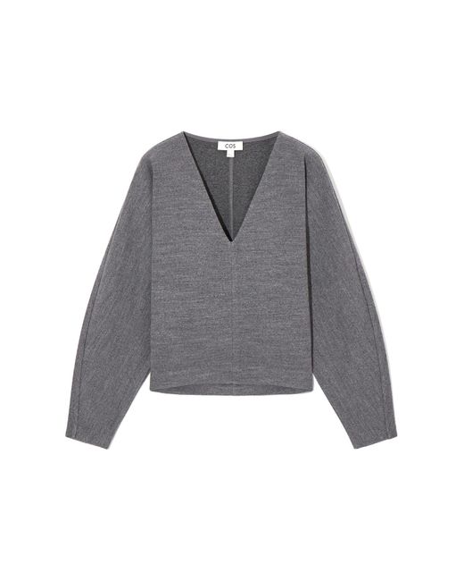 COS Gray V-neck Boiled-wool Sweater