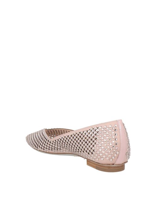 Rene Caovilla Pink Ballet Flats Leather, Textile Fibers