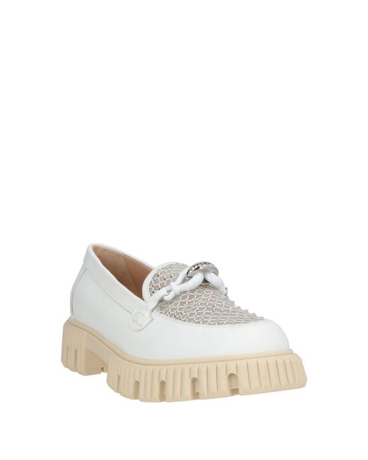 Baldinini White Loafers Leather, Textile Fibers