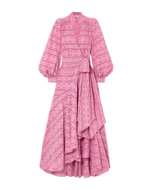 Anna Mason Pink Stella Broderie Anglaise Cotton Wrap Maxi Dress
